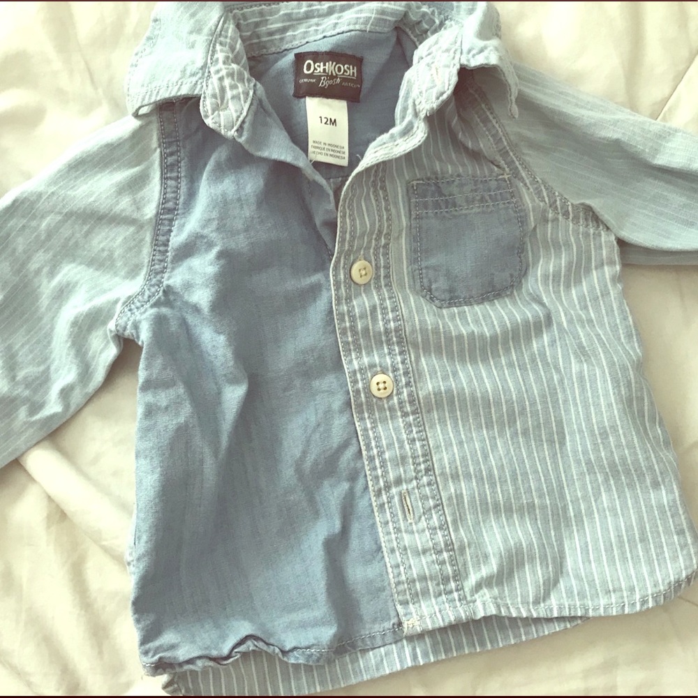 🍭5/$20 Light Jean Stripped Button Up w/arm patch